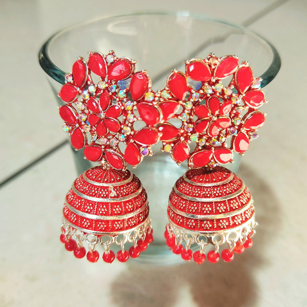 H K Fashion Rose Gold Plated Crystal Stone Jhumki Earrings