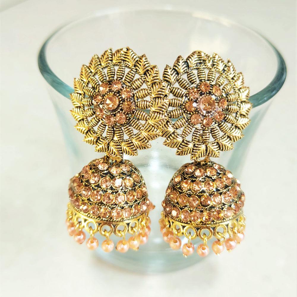 H K Fashion Gold Plated Austrian Stone Jhumki Earrings