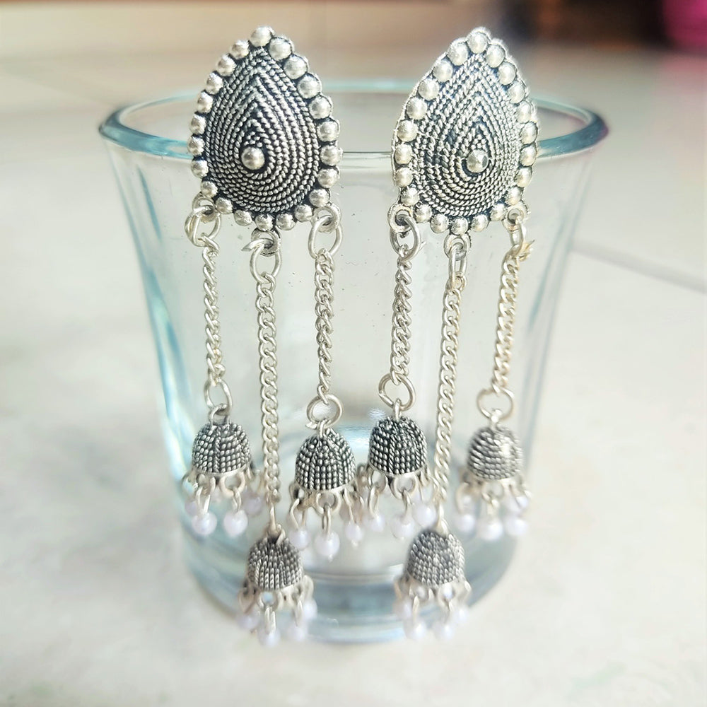 H K Fashion Silver Plated Jhumki Earrings