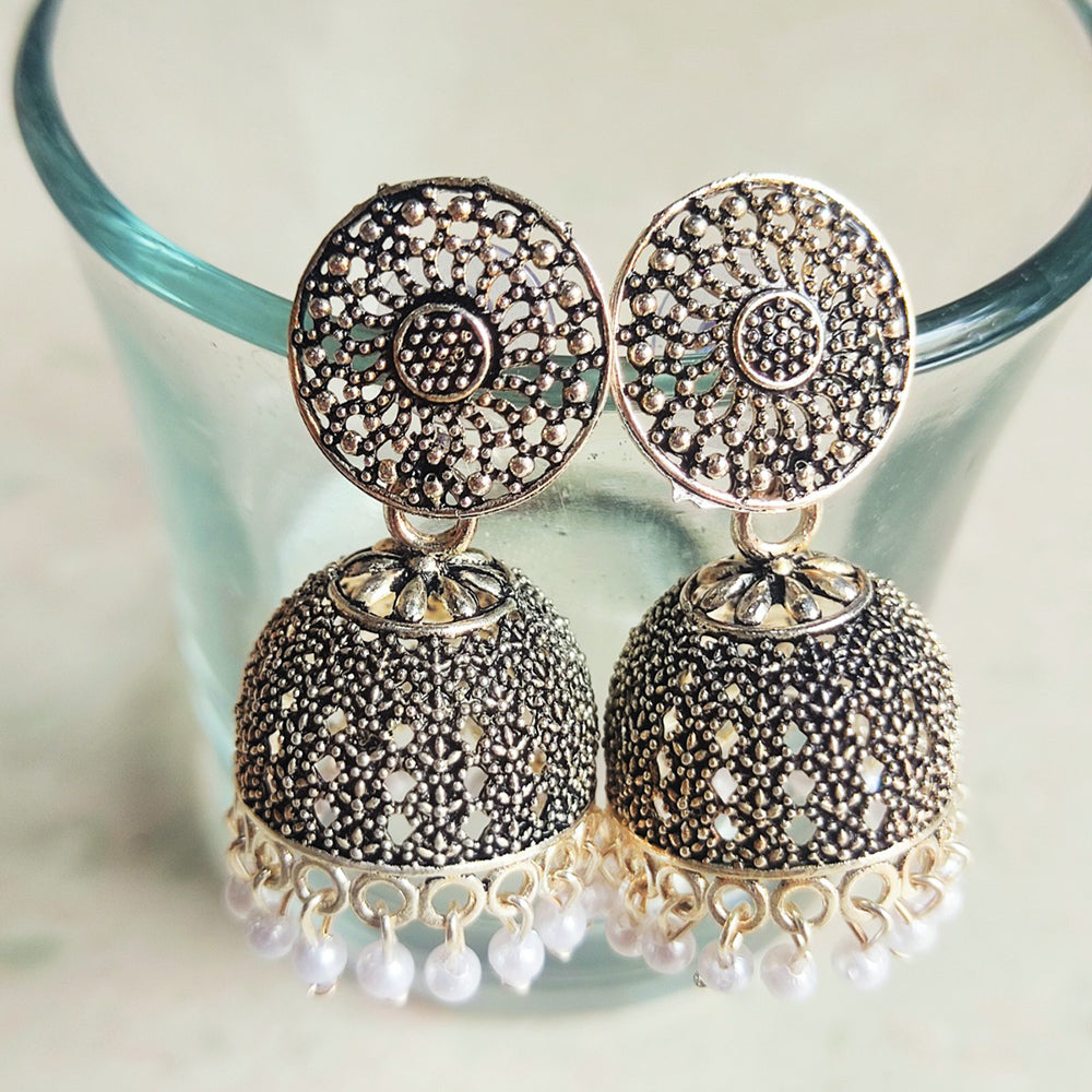 H K Fashion Oxidised Plated Jhumki Earrings