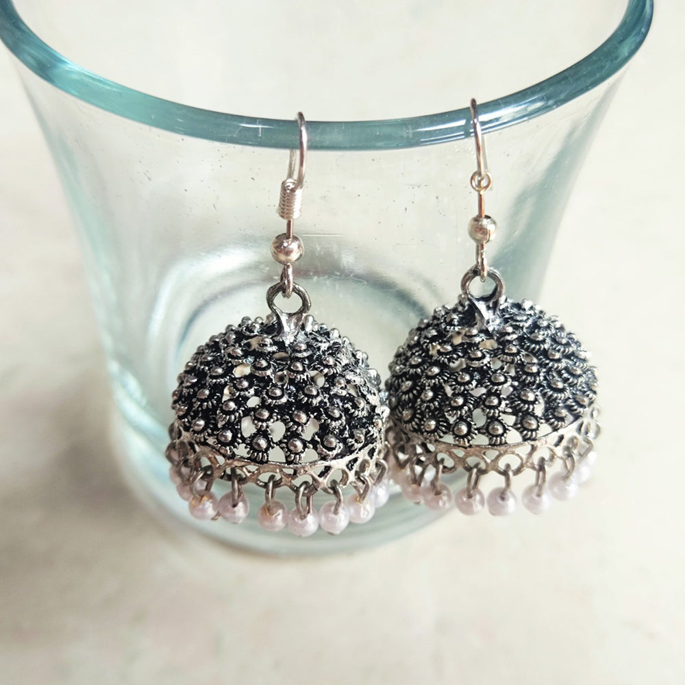 H K Fashion Oxidised Plated Jhumki Earrings