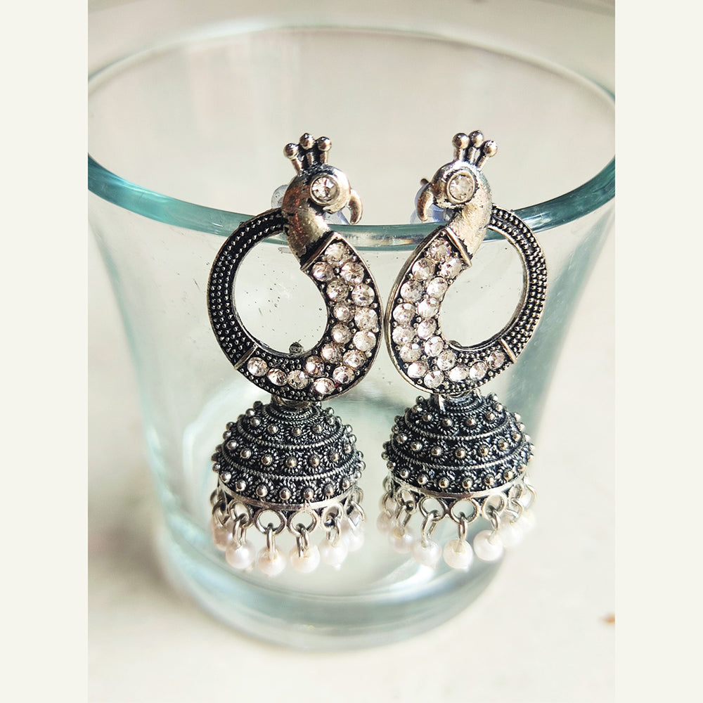 H K Fashion Oxidised Plated Jhumki Earrings