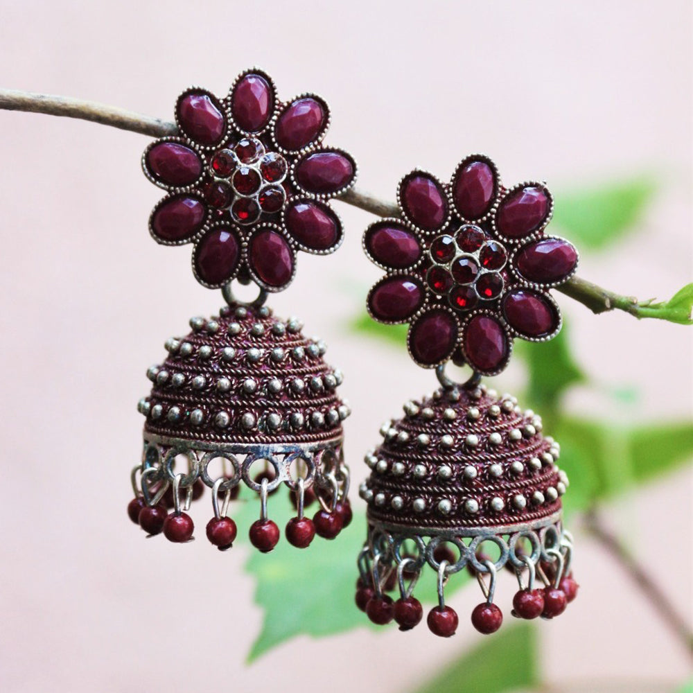 H K Fashion Silver Plated Jhumki Earrings