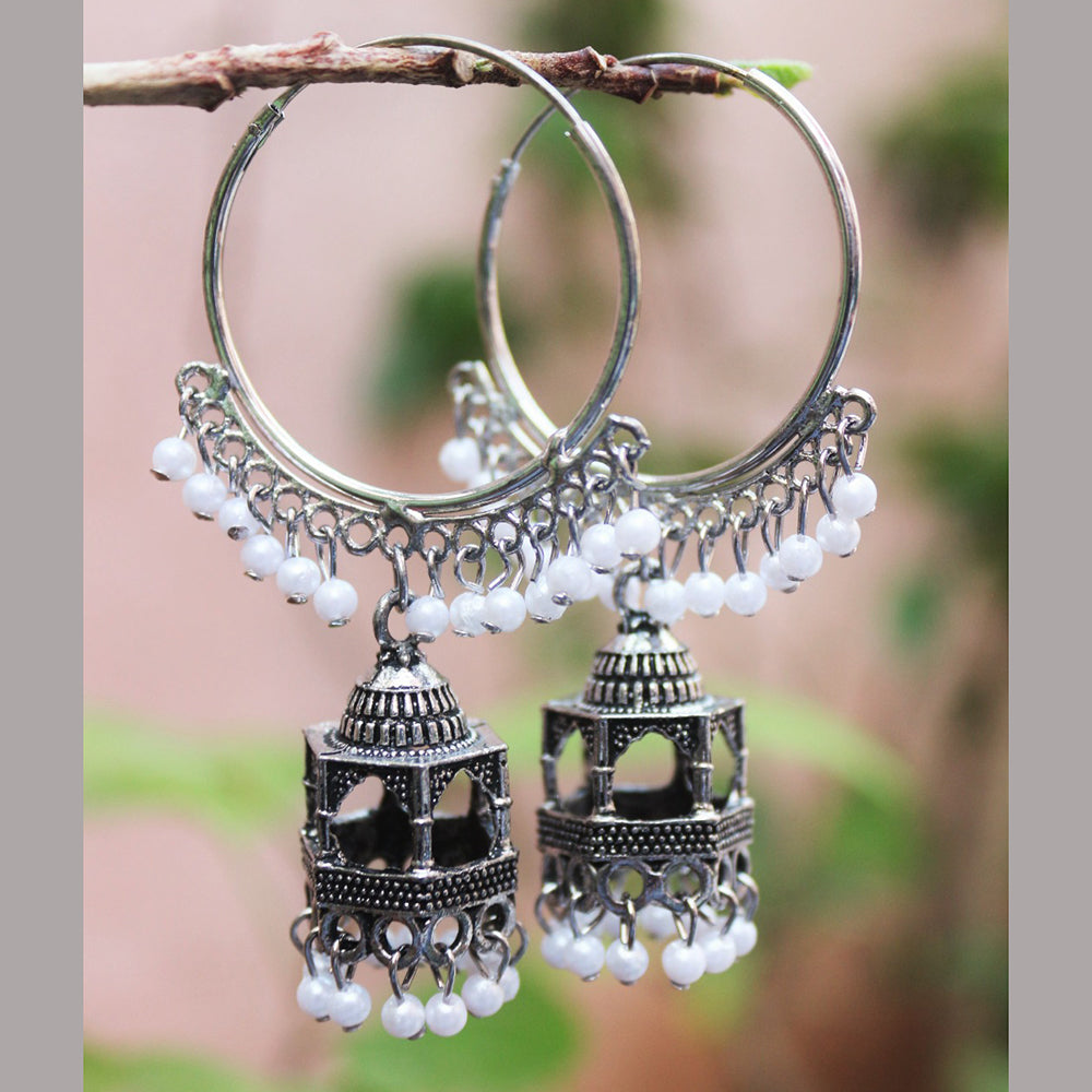 H K Fashion Oxidised Plated Pearls Bali Earrings