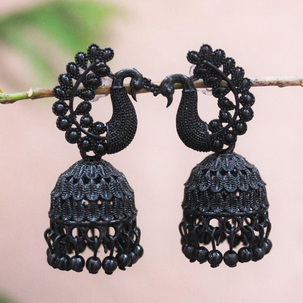 H K Fashion Black Plated Jhumki Earrings