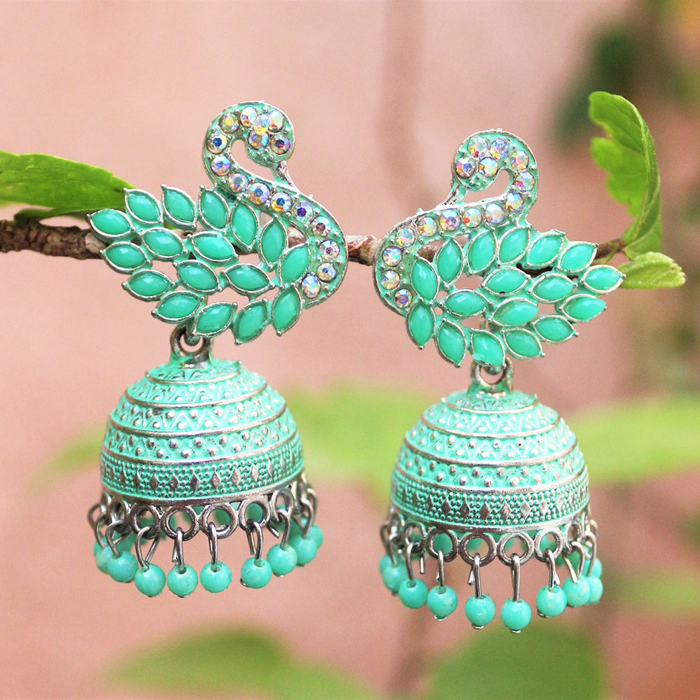 H K Fashion Austrian Stone And Beads Jhumki Earrings