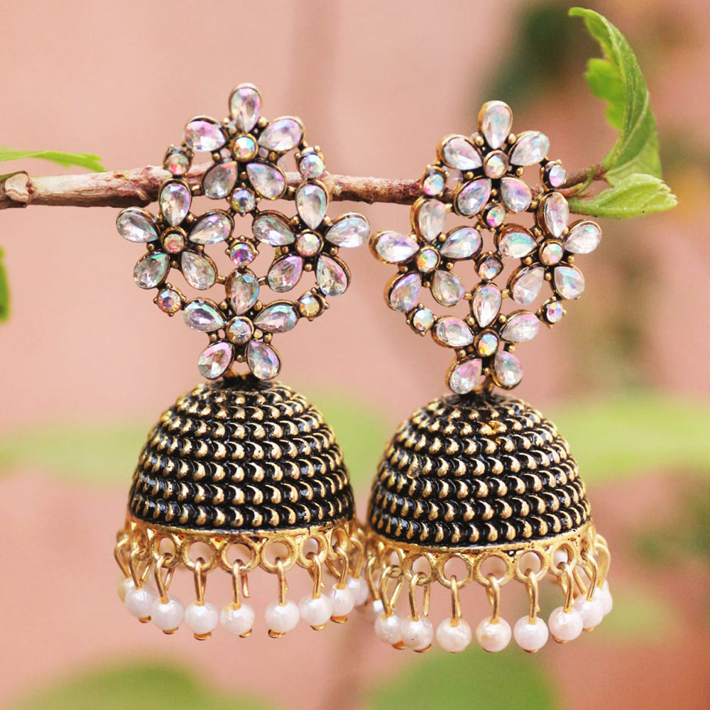 H K Fashion Gold Plated Austrian Stone Jhumki Earrings