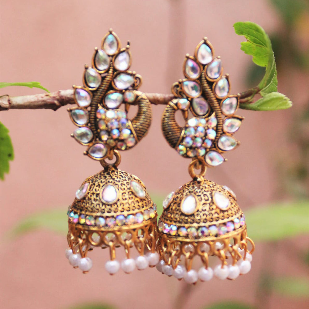 H K Fashion Gold Plated Austrian Stone Jhumki Earrings
