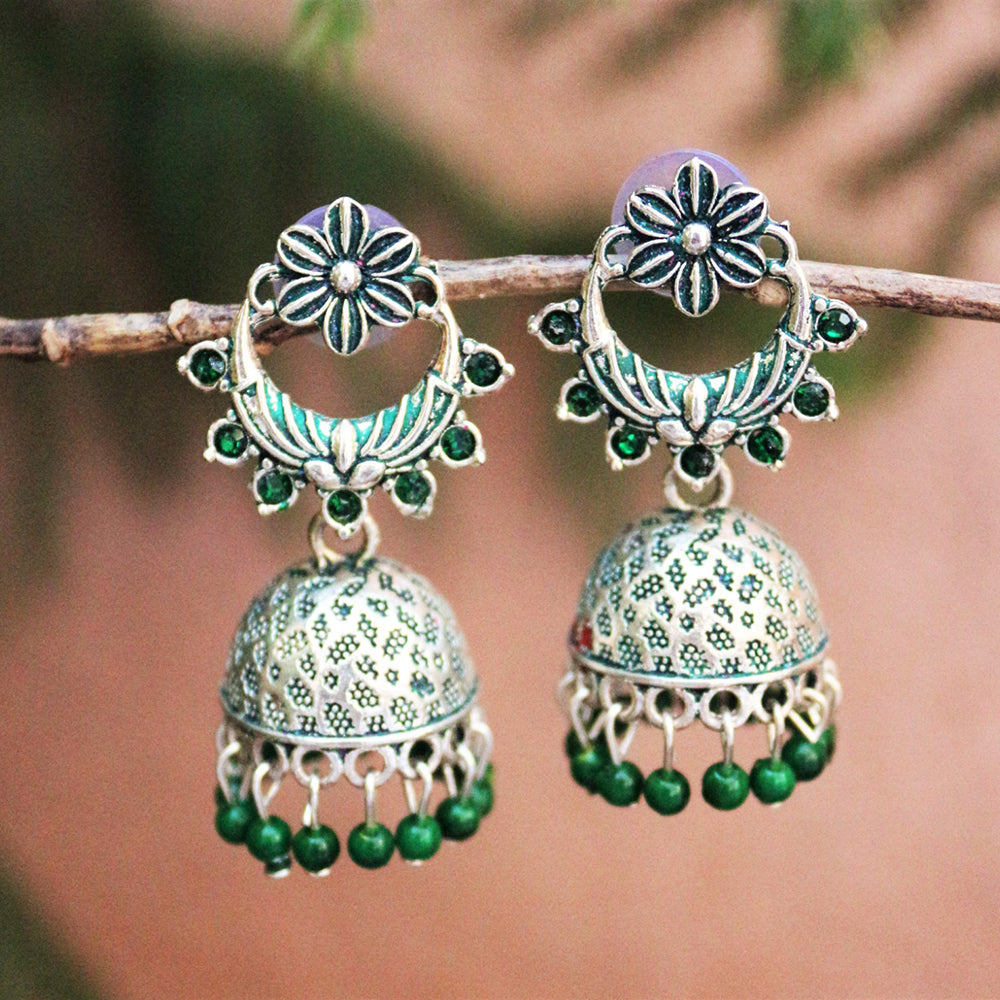 H K Fashion Silver Plated Austrian Stone Jhumki Earrings
