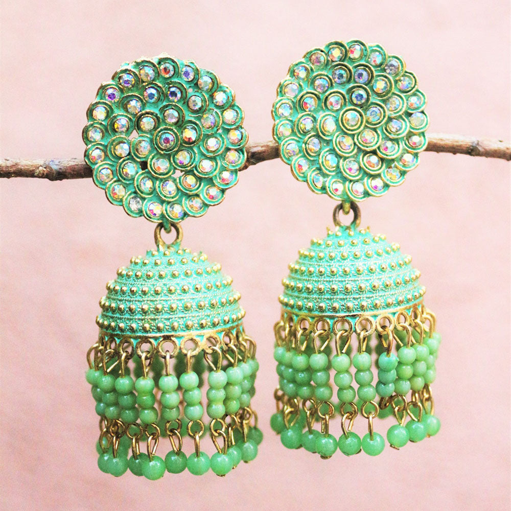 H K Fashion Gold Plated Austrian Stone And Pearls Jhumki Earrings