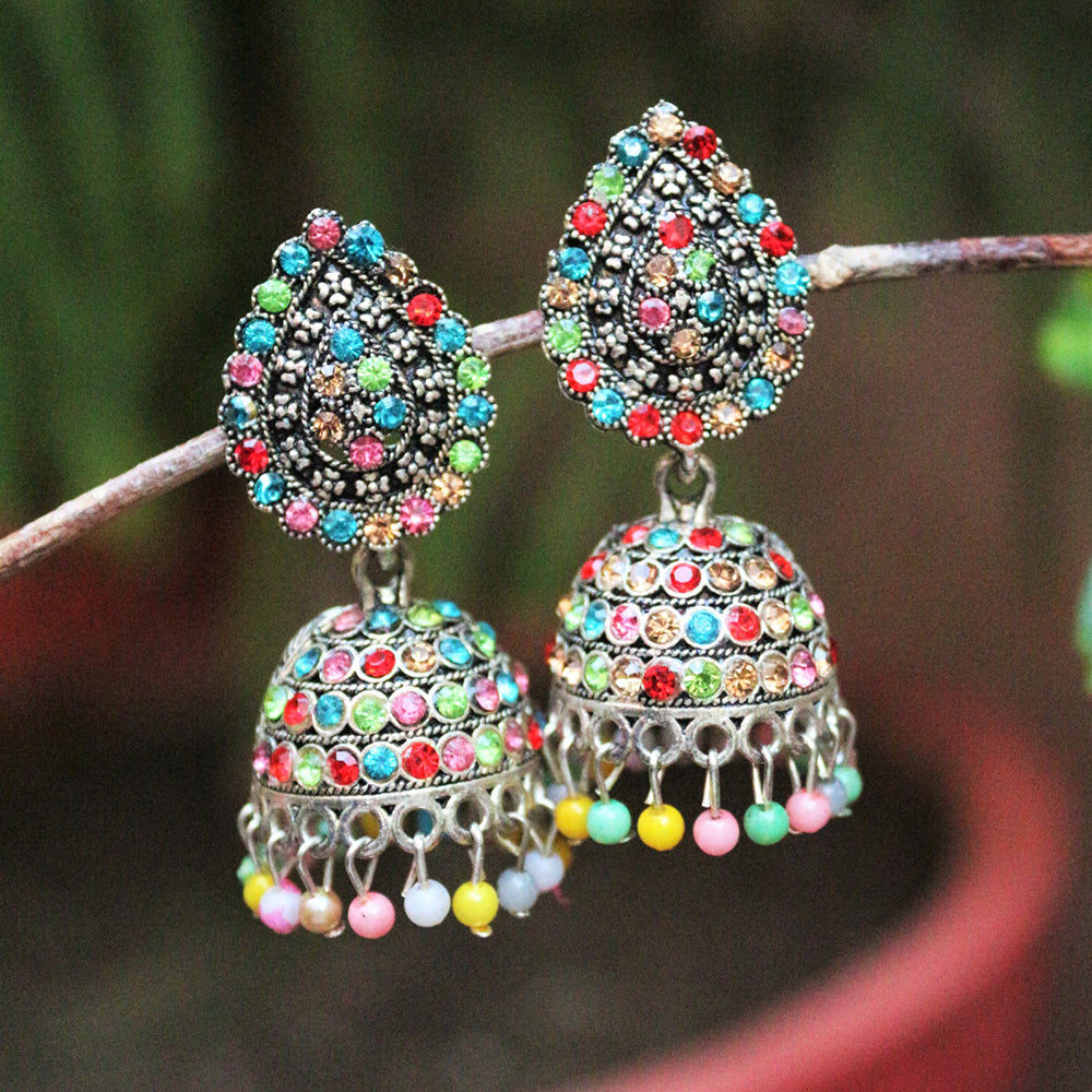H K Fashion Silver Plated Austrian Stone Jhumki Earrings