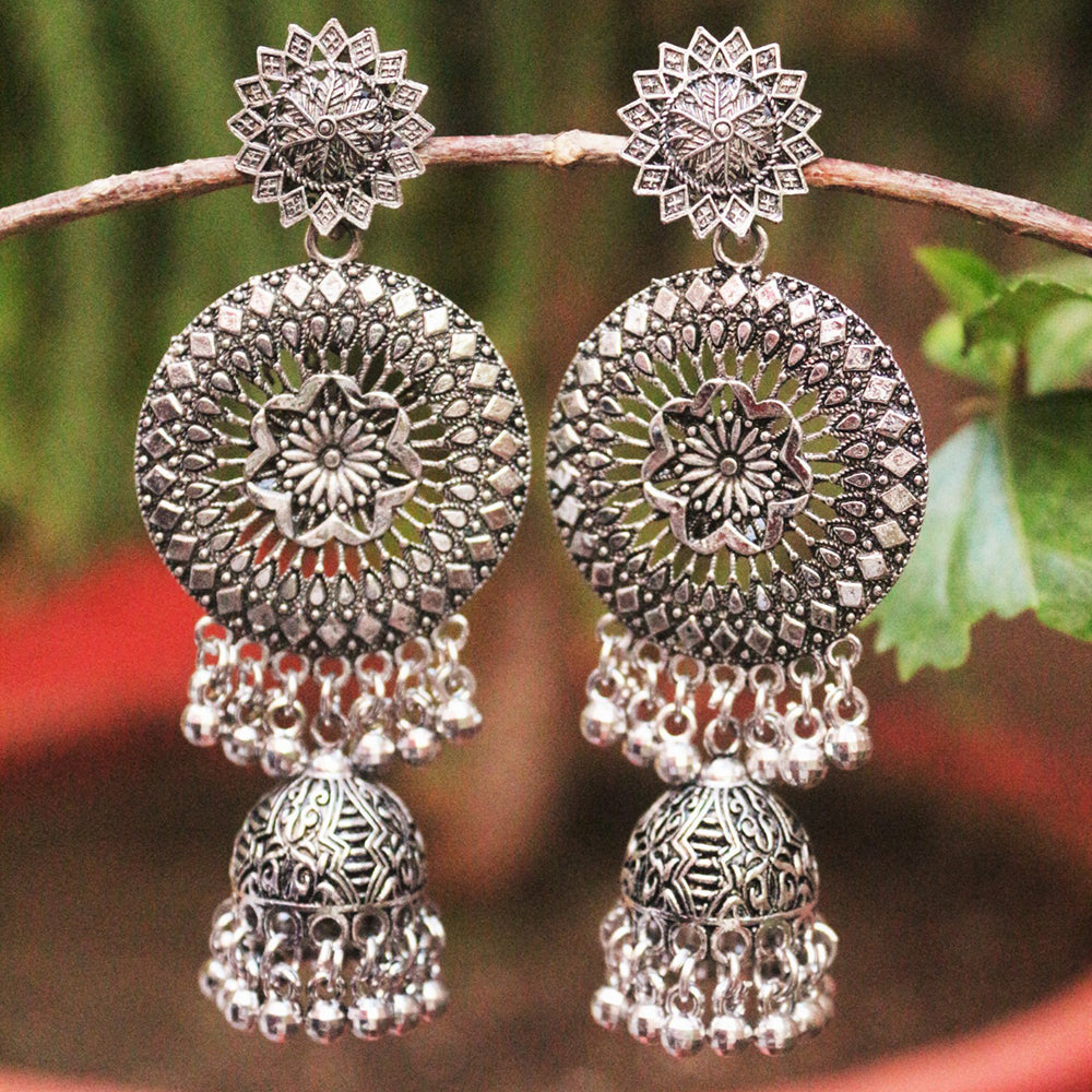 H K Fashion Silver Plated Jhumki Earrings