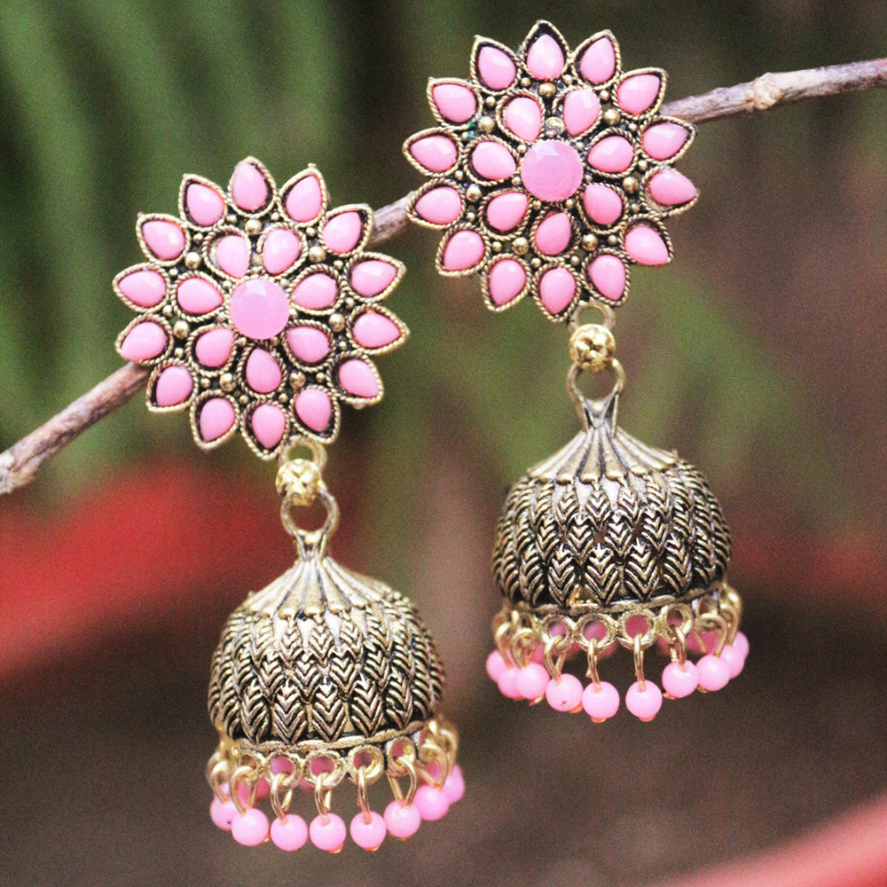 H K Fashion Gold Plated Pota Stone Jhumki Earrings