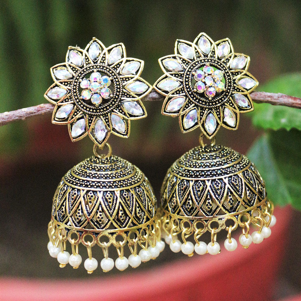 H K Fashion Gold Plated Crystal Stone Jhumki Earrings