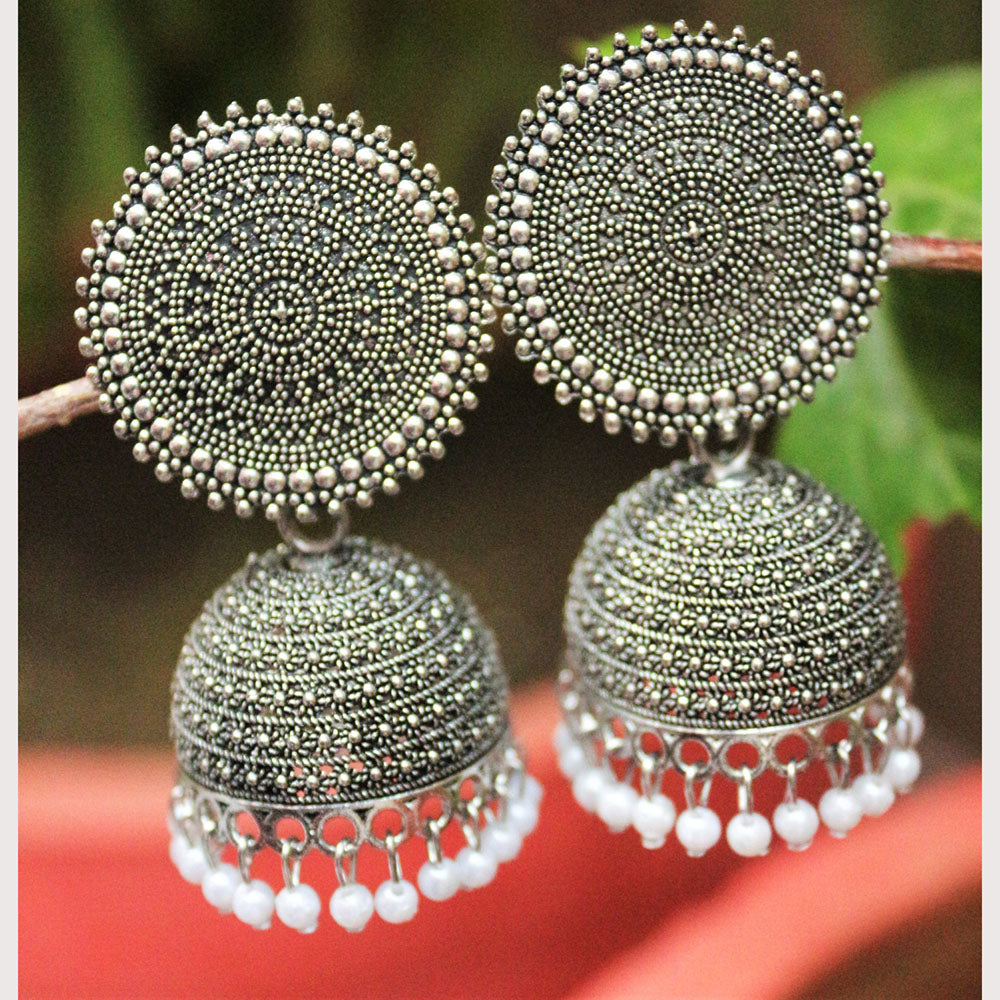 H K Fashion Silver Plated Beads Jhumki Earrings