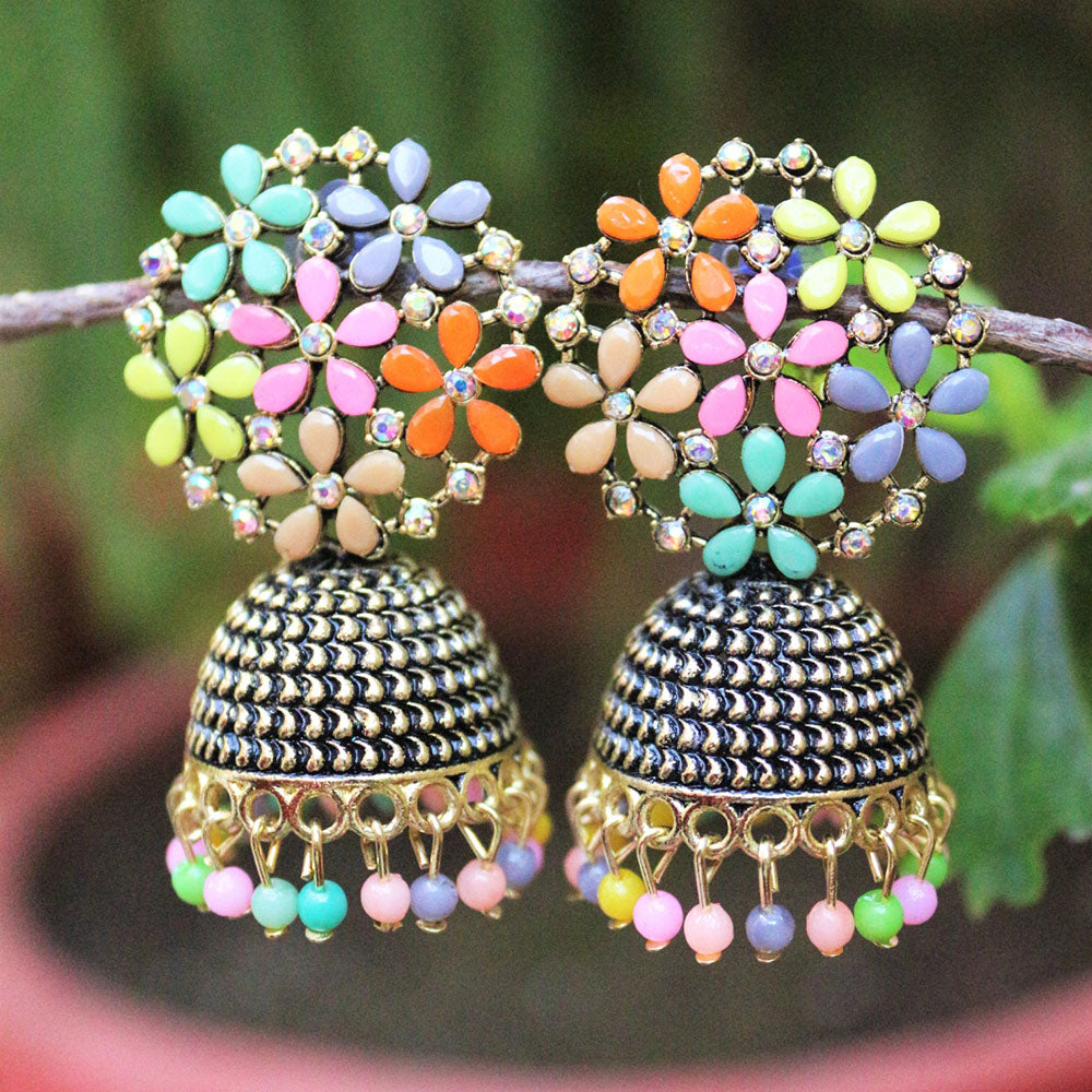 H K Fashion Pota Stone Jhumki Earrings