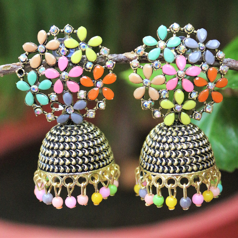 H K Fashion Oxidised Gold Plated Jhumki Earrings