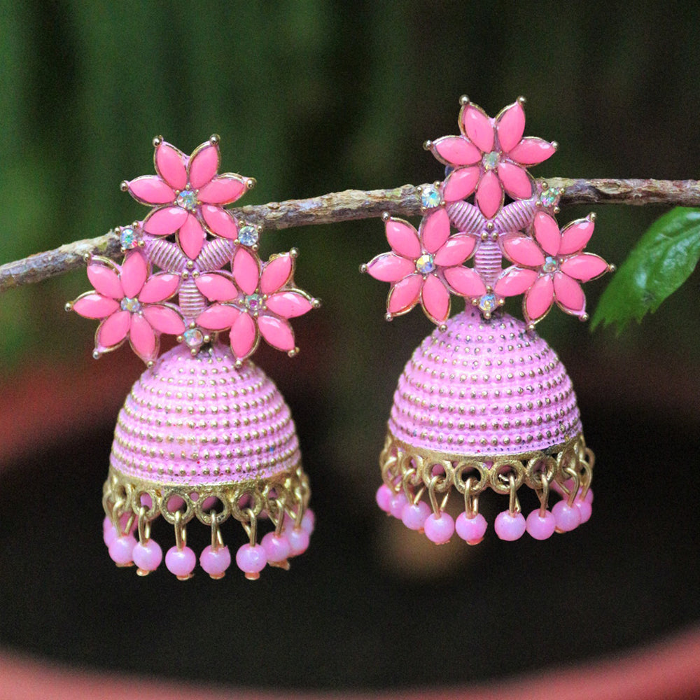 H K Fashion Pota Stone Jhumki Earrings