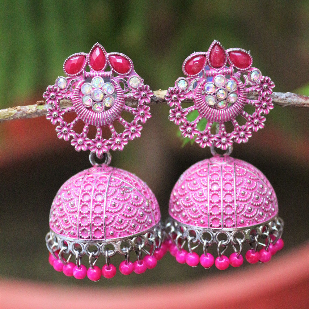 H K Fashion Pota Stone And Austrian Stone Jhumki Earrings
