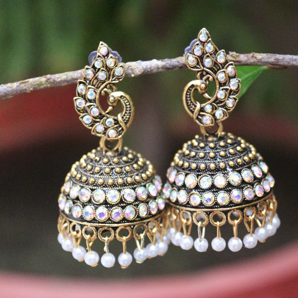H K Fashion Gold Plated Austrian Stone Jhumki Earrings