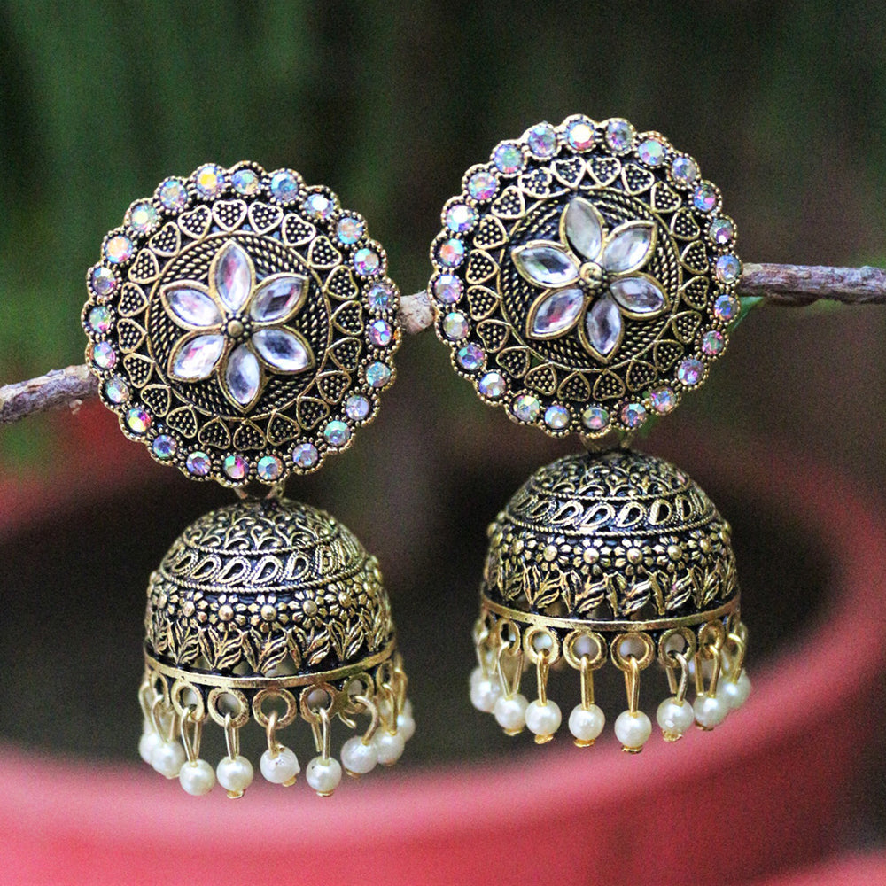H K Fashion Gold Plated Austrian Stone Jhumki Earrings