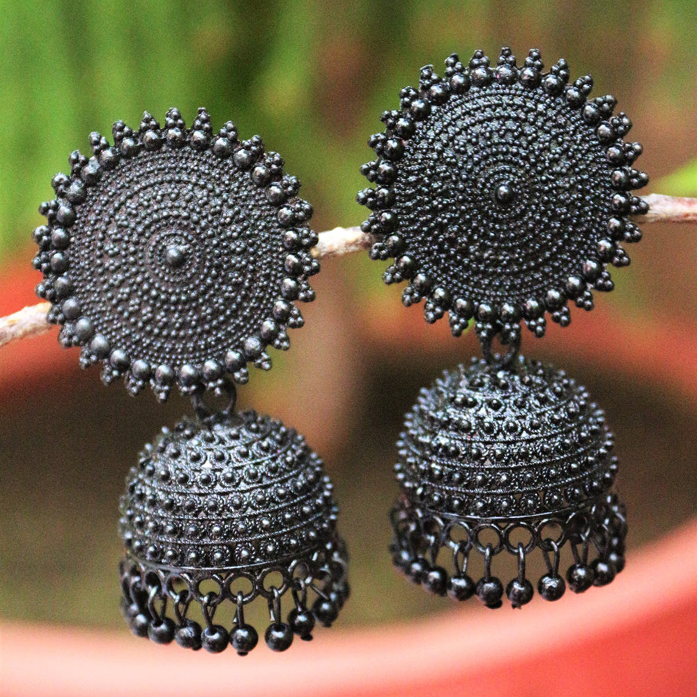 H K Fashion Black Plated Jhumki Earrings - Main Image