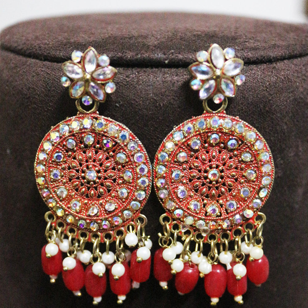 H K Fashion Gold Plated Austrian Stone And Beads Dangler Earrings