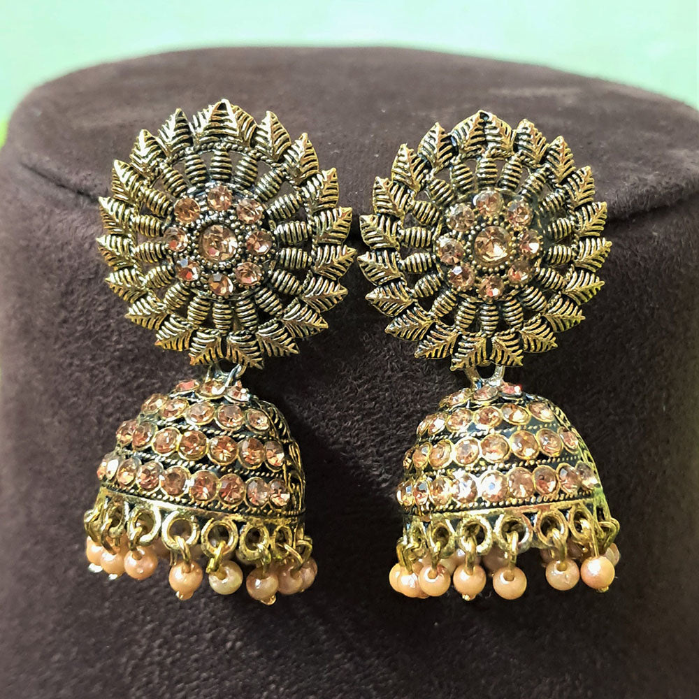 H K Fashion Gold Plated Austrian Stone And Pearls Jhumki Earrings