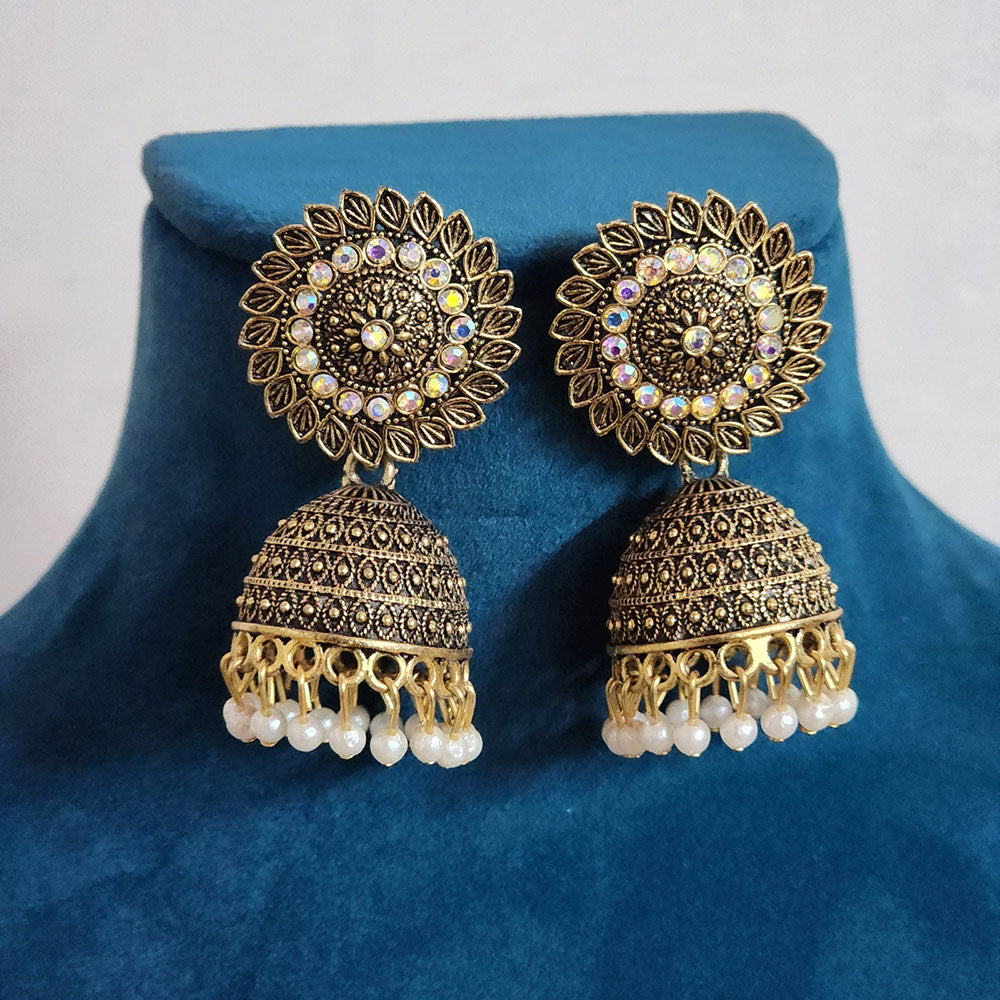 H K Fashion Gold Plated Austrian Stone And Pearls Jhumki Earrings