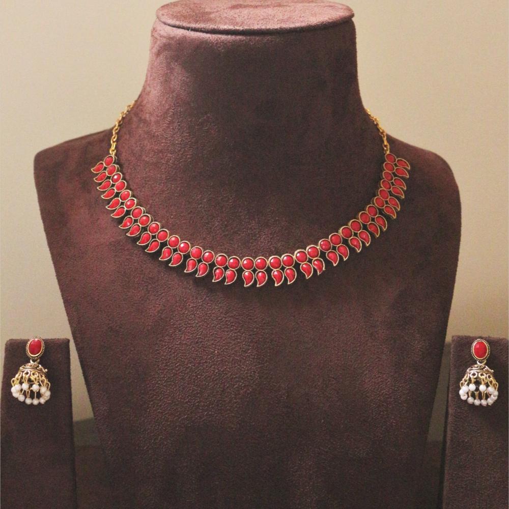 H K Fashion Gold Plated Pota Stone Necklace Set