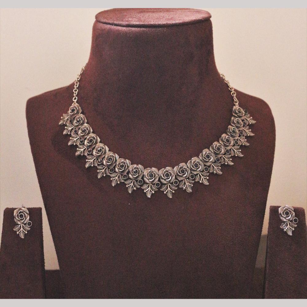 H K Fashion Oxidised Plated Pota Stone Necklace Set