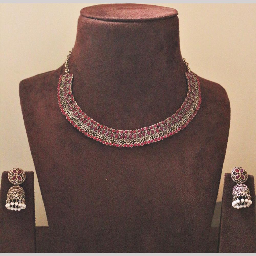 H K Fashion Silver Plated Pota Stone Necklace Set