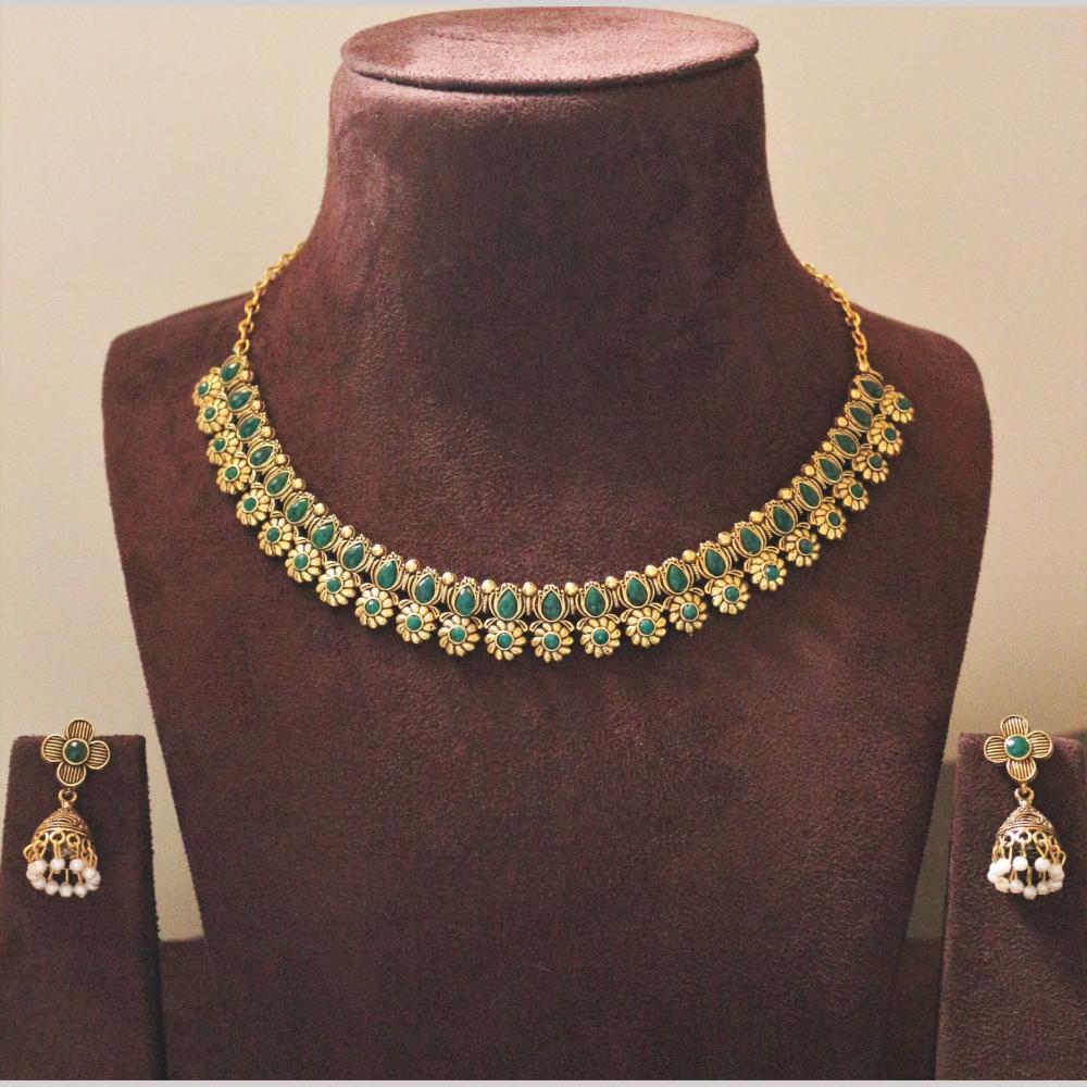 H K Fashion Gold Plated Pota Stone Necklace Set