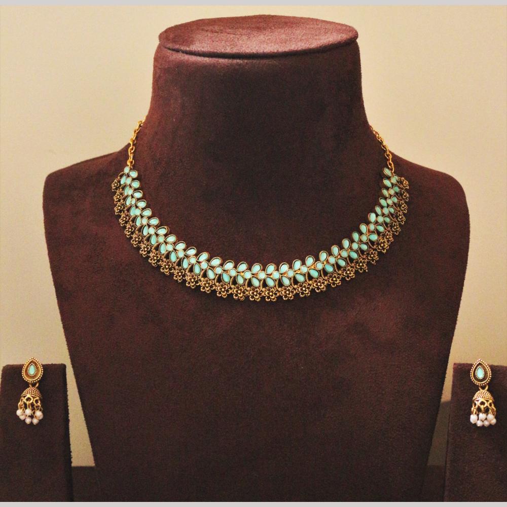 H K Fashion Gold Plated Pota Stone Necklace Set