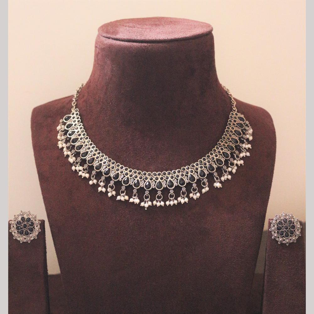 H K Fashion Silver Plated Pota Stone Necklace Set