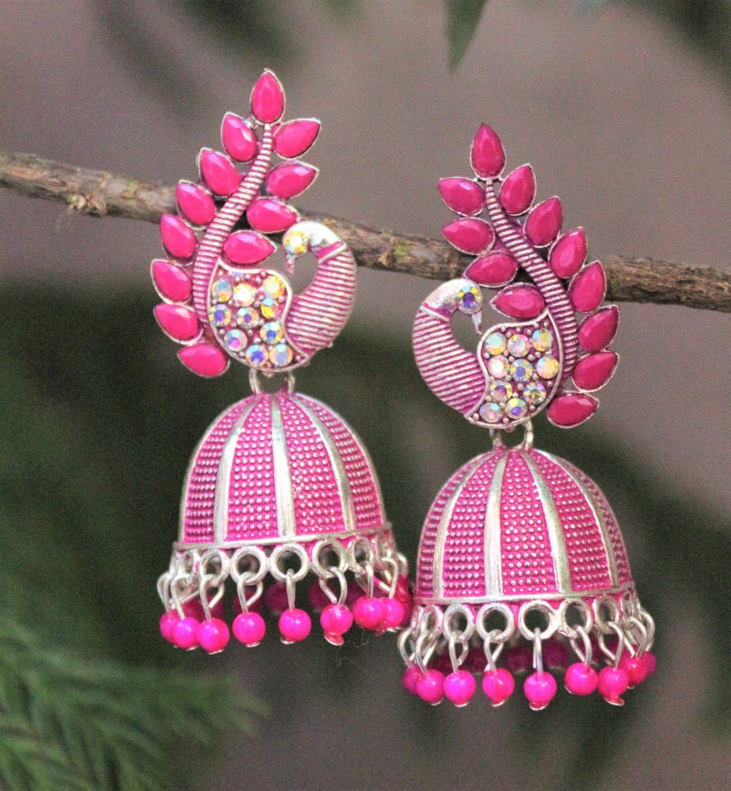 H K Fashion Silver Plated Austrian Stone And Pearls Jhumki Earrings