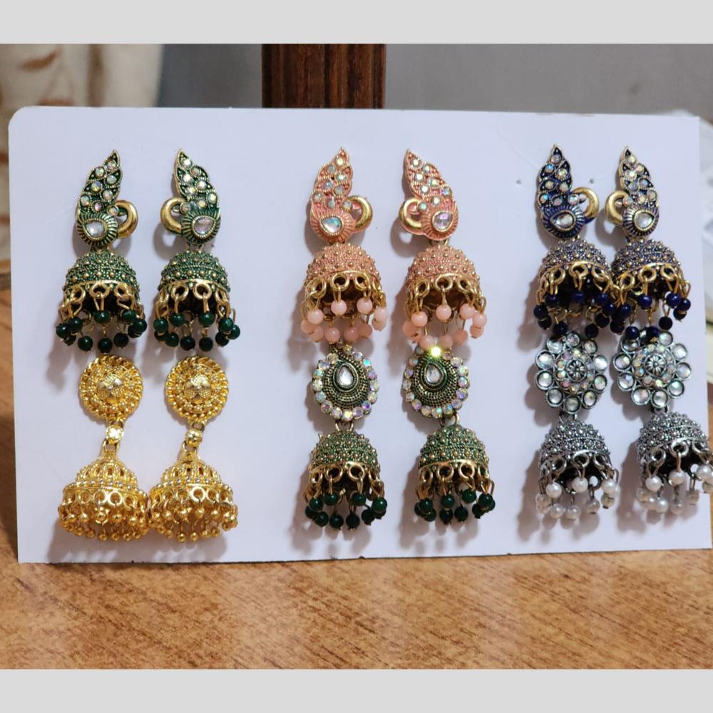 HK Fashion Gold Plated Multi Colors Jhumki Earrings Combo