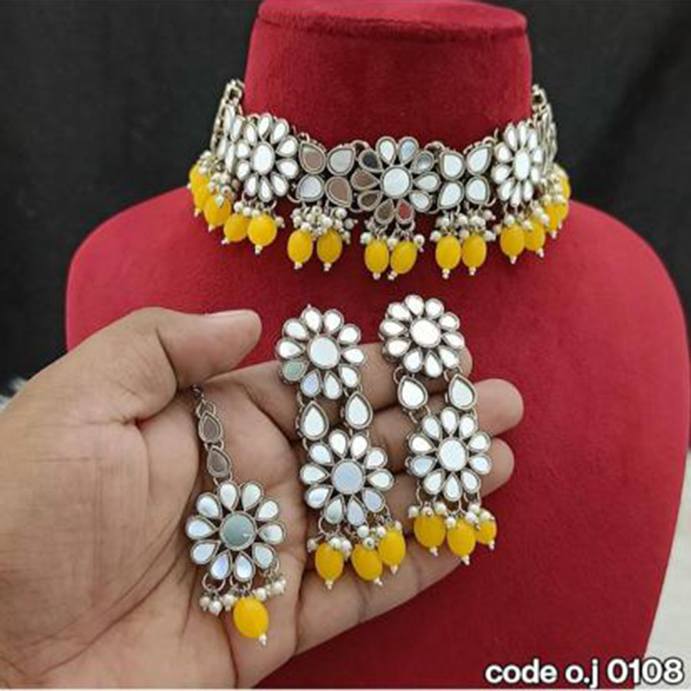 India Art Oxidised Plated Mirror Work Choker Necklace Set