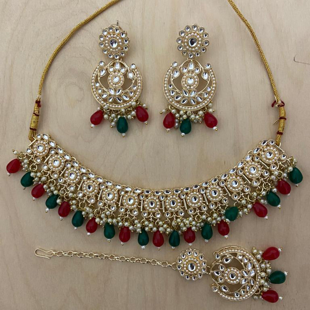 India Art Gold Plated Kundan Choker Necklace Set