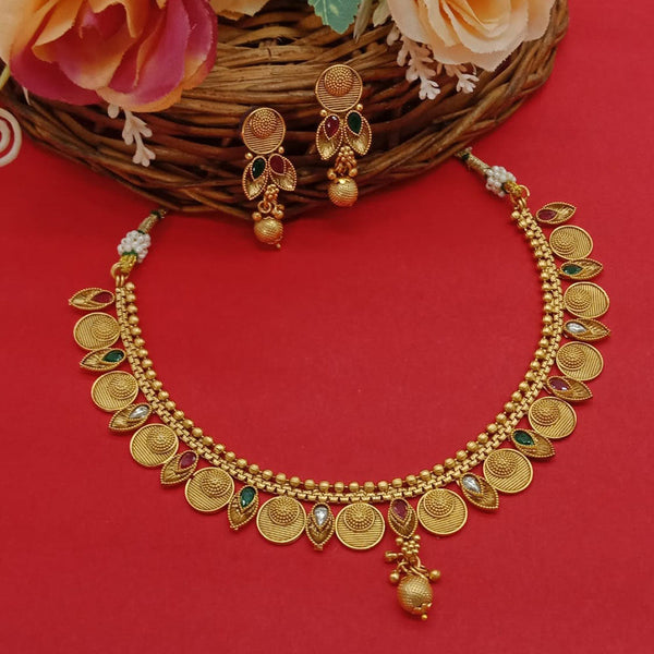 India Art Gold Plated Pota Stone Necklace Set