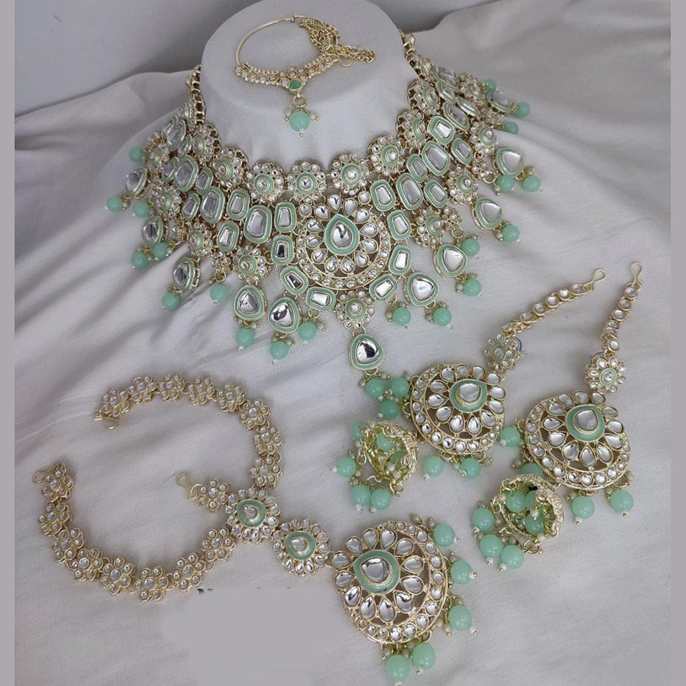 India Art Gold Plated Kundan and Beads Necklace Set