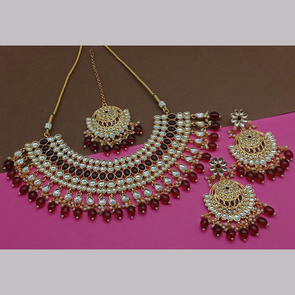 India Art Gold Plated Kundan Stone And Pearls Necklace Set