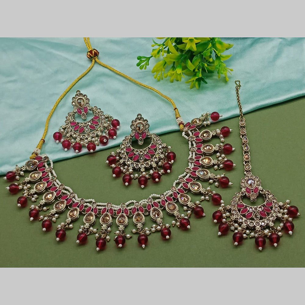 India Art Gold Plated Crystal Stone And Pearls Necklace Set