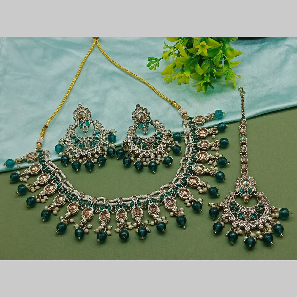 India Art Gold Plated Crystal Stone And Pearls Necklace Set