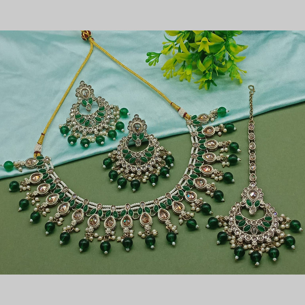 India Art Gold Plated Crystal Stone And Pearls Necklace Set