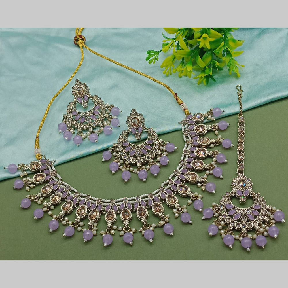 India Art Gold Plated Crystal Stone And Pearls Necklace Set