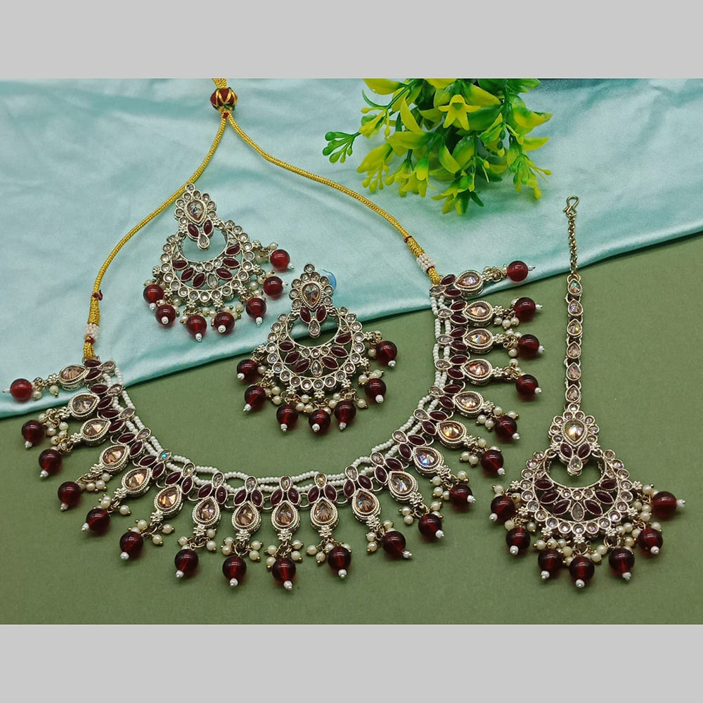 India Art Gold Plated Crystal Stone And Pearls Necklace Set