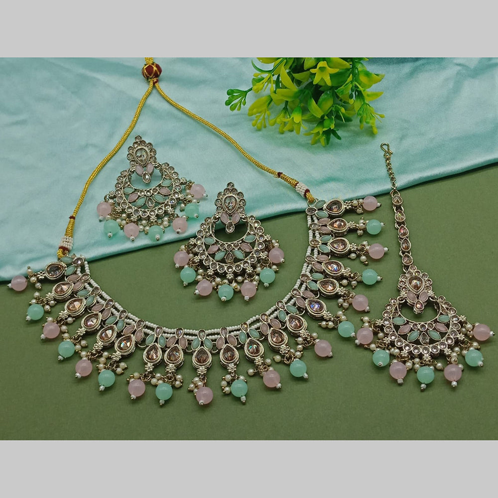 India Art Gold Plated Crystal Stone And Pearls Necklace Set