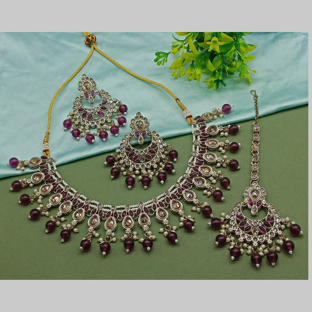 India Art Gold Plated Crystal Stone And Pearls Necklace Set