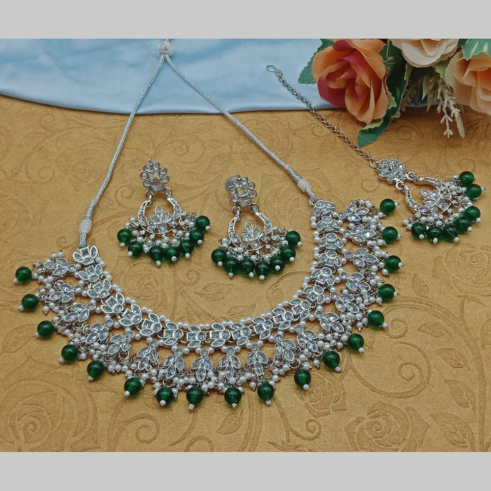 India Art Silver Plated Crystal Stone And Pearls Necklace Set